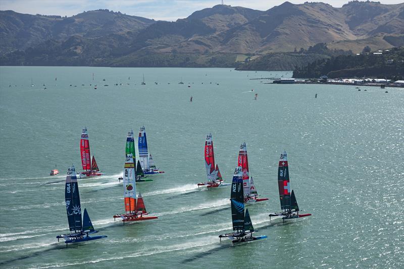 The SailGP fleet in action on Race Day 1 of the ITM New Zealand Sail Grand Prix in Christchurch, New Zealand - photo © Simon Bruty for SailGP