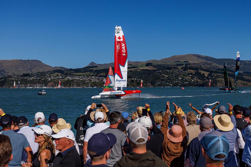 Canada SailGP Team cross the finish line to win the ITM New Zealand Sail Grand Prix in Christchurch photo copyright Felix Diemer/SailGP taken at Naval Point Club Lyttelton and featuring the F50 class