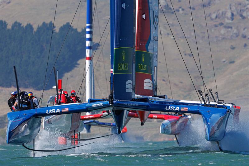 USA SailGP Team and Canada SailGP Team in action on Race Day 2 of the ITM New Zealand Sail Grand Prix in Christchurch - photo © Felix Diemer/SailGP