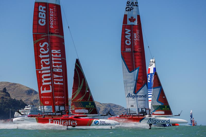 Emirates Great Britain SailGP Team and Canada SailGP Team in action at the start line on Race Day 2 of the ITM New Zealand Sail Grand Prix in Christchurch, New Zealand photo copyright Felix Diemer/SailGP taken at Naval Point Club Lyttelton and featuring the F50 class