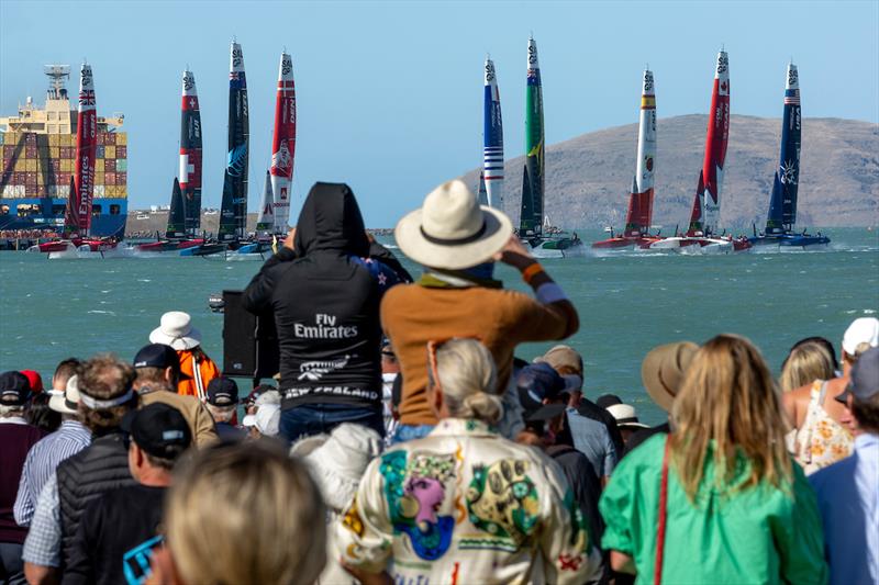 Spectators watch the racing from the shoreline on Race Day 1 of the ITM New Zealand Sail Grand Prix in Christchurch, New Zealand - photo © Lynne Cameron for SailGP