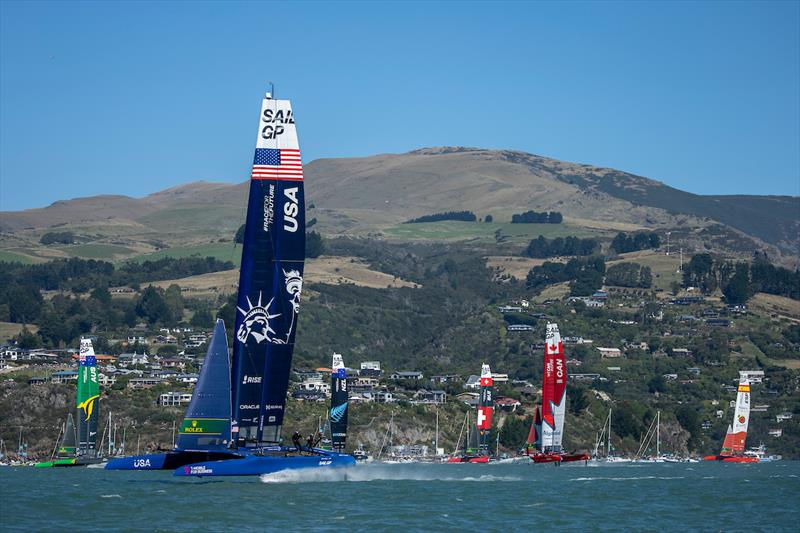 The fleet in action on Race Day 2 of the ITM New Zealand Sail Grand Prix in Christchurch, New Zealand - photo © Simon Bruty for SailGP
