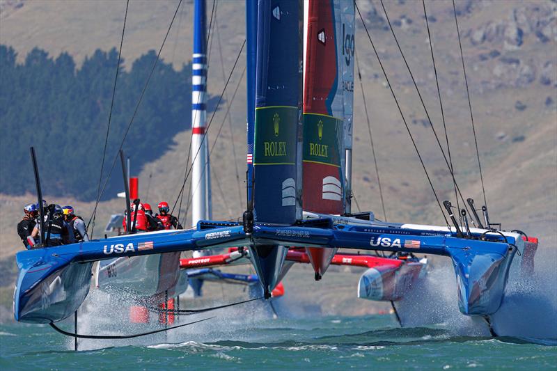 USA SailGP Team helmed by Jimmy Spithill and Canada SailGP Team helmed by Phil Robertson in action on Race Day 2 of the ITM New Zealand Sail Grand Prix in Christchurch, New Zealand - photo © Felix Diemer for SailGP