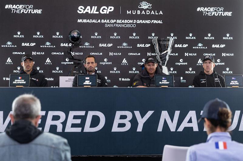 Quentin Delapierre, driver of France SailGP Team, Ben Ainslie, driver of Emirates Great Britain SailGP Team, Tom Slingsby, CEO and driver of Australia SailGP Team, and Peter Burling, Co-CEO and driver of New Zealand SailGP Team photo copyright Adam Warner for SailGP taken at  and featuring the F50 class