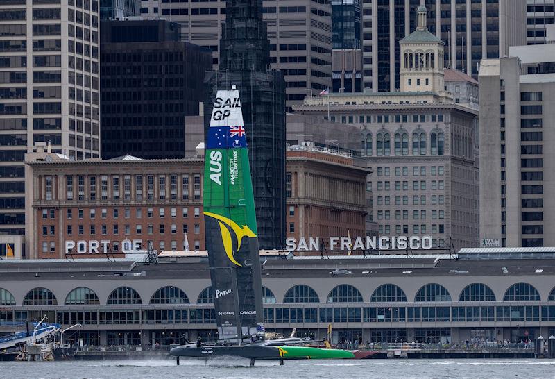 Australia SailGP Team in action during a practise session ahead of the Mubadala SailGP Season 3 Grand Final in San Francisco, USA photo copyright Jed Jacobsohn for SailGP taken at  and featuring the F50 class
