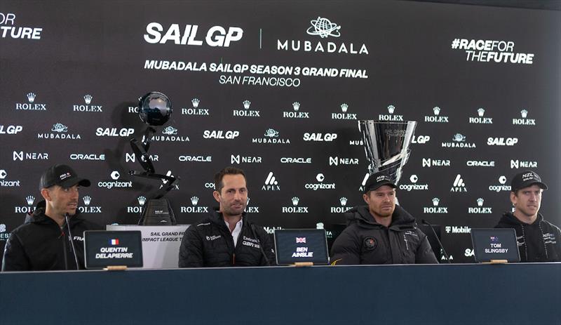 The panel of Quentin Delapierre, driver of France SailGP Team, Ben Ainslie, driver of Emirates Great Britain SailGP Team, Tom Slingsby, CEO and driver of Australia SailGP Team, and Peter Burling, Co-CEO and driver of New Zealand SailGP Team - photo © Jed Jacobsohn for SailGP