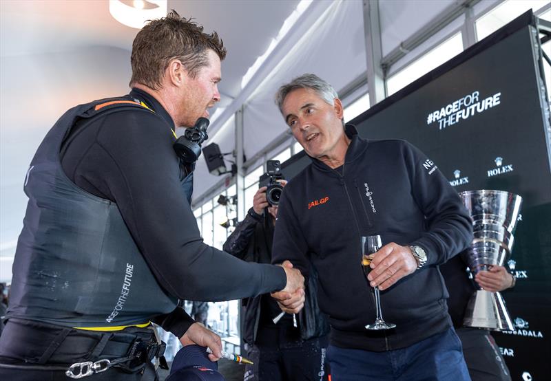  Sir Russell Coutts, SailGP CEO congratulates Tom Slingsby -  Mubadala SailGP Season 3 Grand Final in San Francisco, USA - photo © Jed Jacobsohn/SailGP