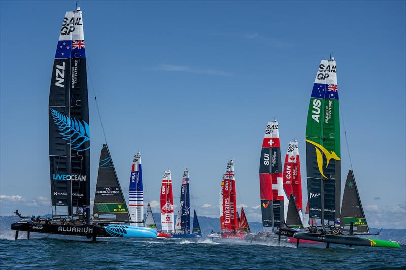 The SailGP fleet in action on Race Day 2 of the Mubadala SailGP Season 3 Grand Final in San Francisco, USA - photo © Bob Martin/SailGP