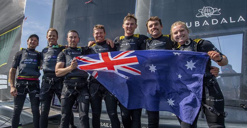 Australia SailGP Team celebrate winning the Mubadala SailGP Season 3 Grand Final on Race Day 2 of the Mubadala SailGP Season 3 Grand Final in San Francisco, USA. Sunday 7th May photo copyright Ricardo Pinto for SailGP taken at San Francisco Yacht Club and featuring the F50 class