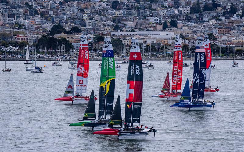 The fleet in action on Race Day 1 of the Mubadala SailGP Season 3 Grand Final in San Francisco, USA - photo © Bob Martin for SailGP