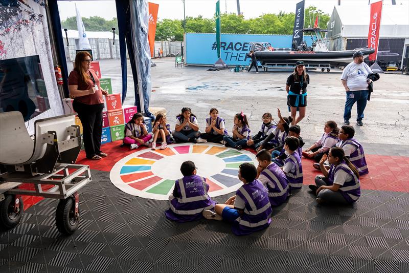 Young Chicago students taking part in a Protect our Future lesson hosted by Emirates Great Britain SailGP Team - photo © L Goldman