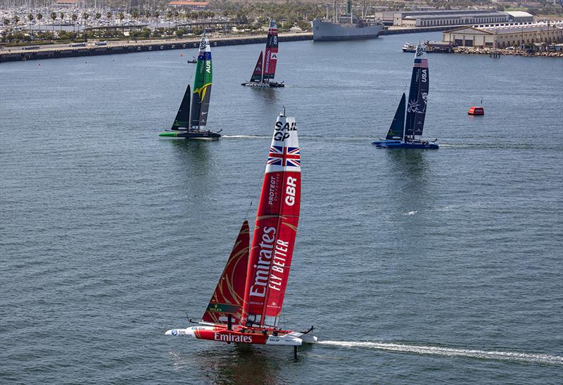 Emirates Great Britain SailGP Team, Australia SailGP Team, Denmark SailGP Team and USA SailGP Team in action during a practice session ahead of the Oracle Los Angeles Sail Grand Prix at the Port of Los Angeles, in California, USA - photo © Felix Diemer for SailGP