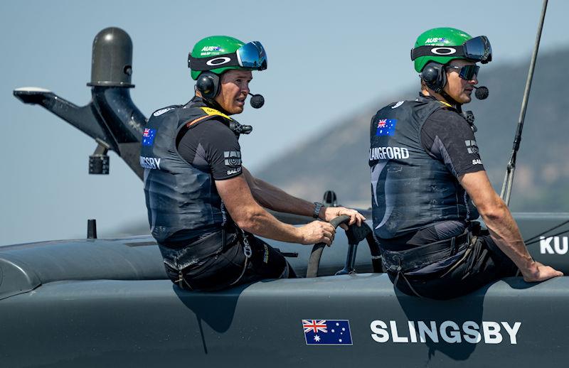 Australia SailGP Team helmed by Tom Slingsby at the wheel with Kyle Langford, wing trimmer of Australia SailGP Team, on Race Day 2 of the France Sail Grand Prix in Saint-Tropez, France - photo © Ricardo Pinto for SailGP