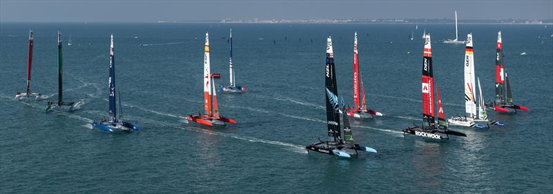 NZ Sail GP team lets the fleet in a Practice Session ahead of Spain SailGP, October 13, 2023 photo copyright Ricardo Pinto/SailGP taken at Real Club Náutico de Cádiz and featuring the F50 class