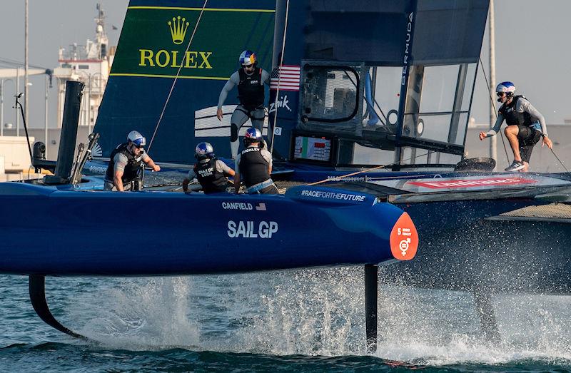 Mike Buckley, CEO of USA SailGP Team, behind the wheel as the USA SailGP Team take part in a practice session ahead of the Emirates Sail Grand Prix presented by P&O Marinas in Dubai, United Arab Emirates - photo © Ricardo Pinto for SailGP
