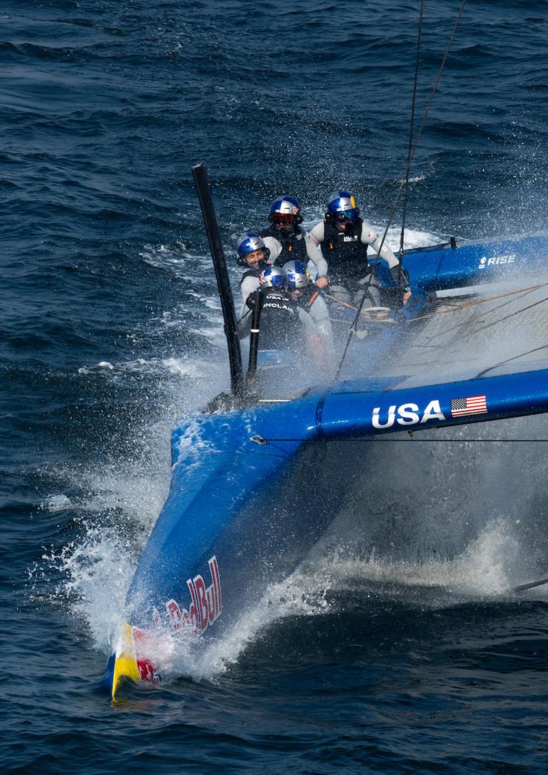 USA SailGP Team in action on Race Day 1 of the Emirates Sail Grand Prix presented by P&O Marinas in Dubai, United Arab Emirates photo copyright Felix Diemer for SailGP taken at  and featuring the F50 class