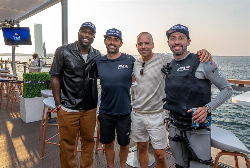 USA SailGP Team investor and American soccer player Jozy Altidore, Mike Buckley, CEO of USA SailGP Team, Ryan McKillen, Chairman of USA SailGP Team, and Taylor Canfield, driver of USA SailGP Team, in the Adrenaline Lounge photo copyright Adam Warner for SailGP taken at  and featuring the F50 class