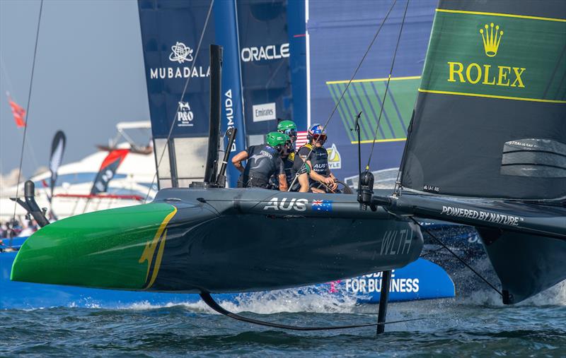 The Australia SailGP Team helmed by interim driver Jimmy Spithill in action on Race Day 2 of the Emirates Sail Grand Prix presented by P&O Marinas in Dubai, United Arab Emirates photo copyright Ricardo Pinto for SailGP taken at  and featuring the F50 class