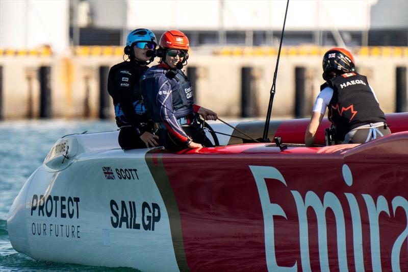 Emirates GBR's Hannah Diamond in the Wing Trimmer role during Women's Pathway Programme training session photo copyright SailGP taken at  and featuring the F50 class