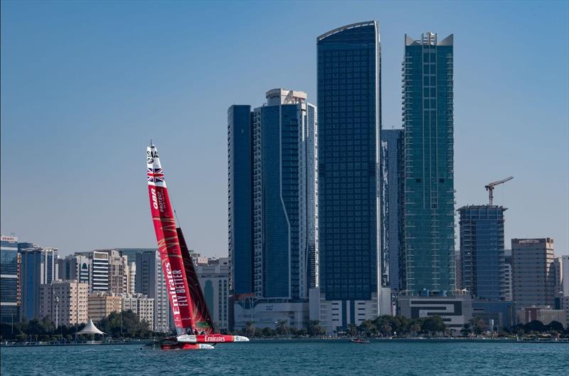 All-female crew on-board the Emirates GBR F50 in Abu Dhabi photo copyright SailGP taken at  and featuring the F50 class