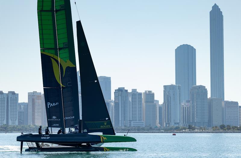 Australia SailGP Team helmed by Tom Slingsby sails past the Abu Dhabi skyline ahead of the Mubadala Abu Dhabi Sail Grand Prix presented by Abu Dhabi Sports Council - photo © Felix Diemer for SailGP