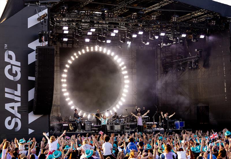 Take That perform on stage following racing on Race Day 1 of the Mubadala Abu Dhabi Sail Grand Prix presented by Abu Dhabi Sports Council photo copyright Simon Bruty for SailGP taken at  and featuring the F50 class