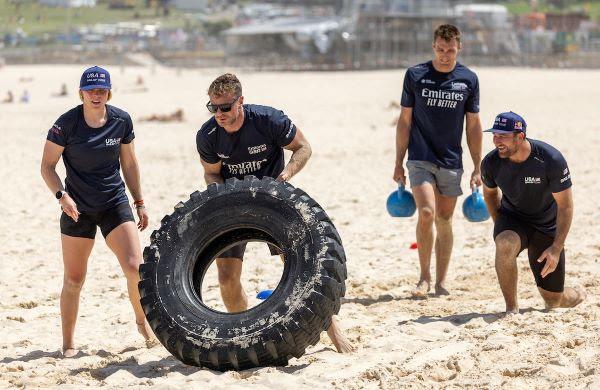 Emirates GBR Grinders Nick Hutton and Neil Hunter took part in a training session with the Royal Australian Navy photo copyright SailGP taken at  and featuring the F50 class