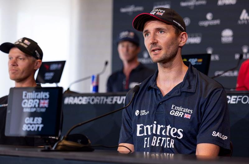 Emirates GBR Driver Giles Scott at KPMG Australia Sail Grand Prix Press Conference at Sydney Opera House photo copyright SailGP taken at  and featuring the F50 class