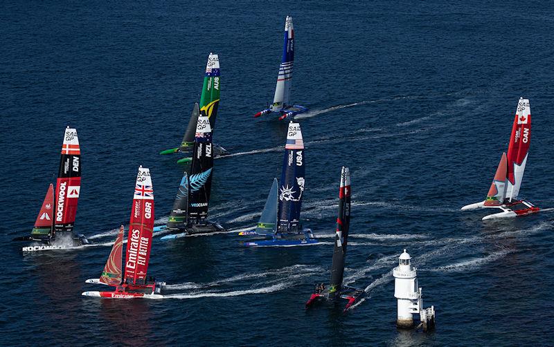 The SailGP fleet in action on Race Day 2 of the KPMG Australia Sail Grand Prix in Sydney, Australia photo copyright Simon Bruty for SailGP taken at  and featuring the F50 class