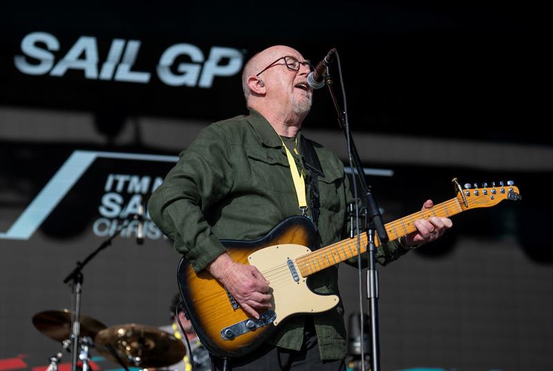 Dave Dobbyn undertakes a sound check on the Main Stage on the Platinum Lawn prior to racing and his performance on Race Day 1 of the ITM New Zealand Sail Grand Prix in Christchurch, New Zealand - photo © Adam Warner for SailGP
