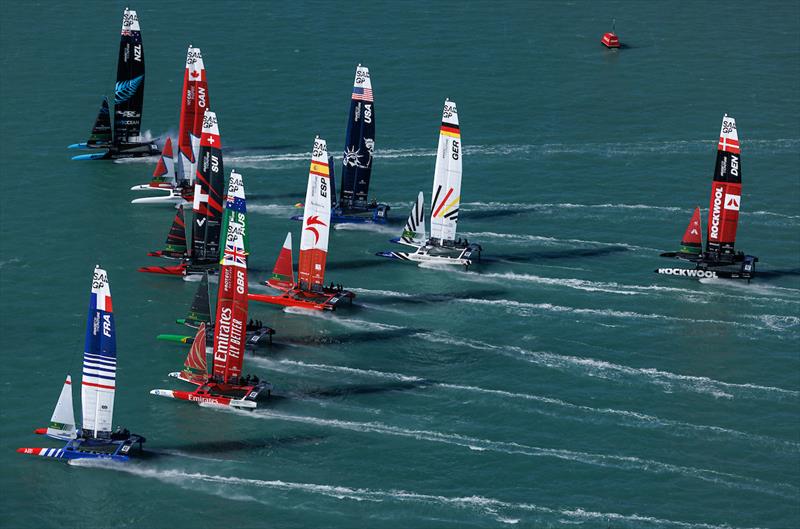 The SailGP F50 catamaran fleet in action on Race Day 2 of the ITM New Zealand Sail Grand Prix in Christchurch,.24th March  - photo © Felix Diemer/SailGP