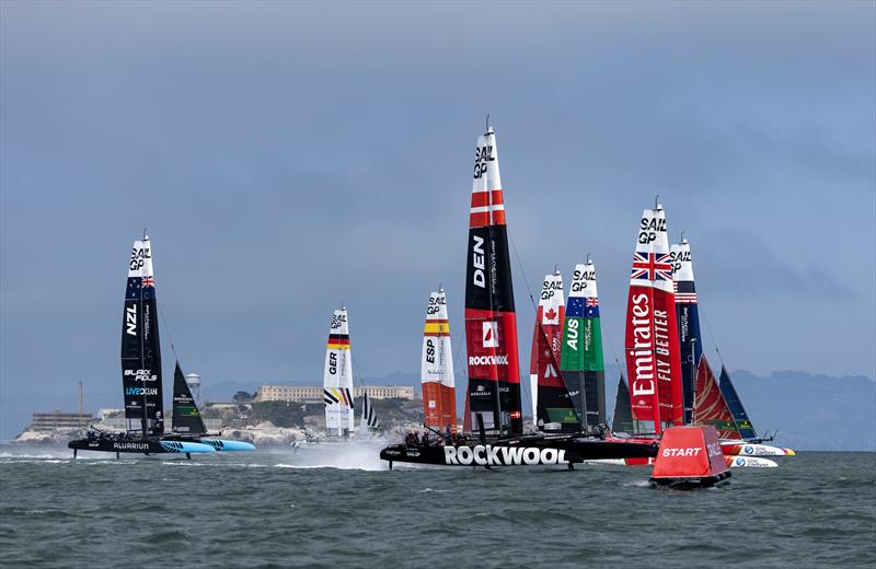 SailGP fleet starts - Practice session - SailGP Season 4 Grand Final - San Francisco, USA photo copyright Samo Vidic/SailGP taken at San Francisco Yacht Club and featuring the F50 class