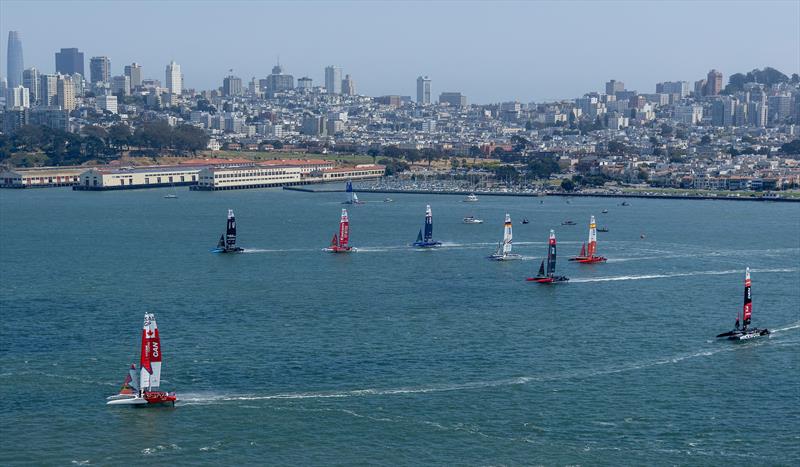 SailGP fleet - Practice session - SailGP Season 4 Grand Final - San Francisco, USA photo copyright Jed Jacobsohn/SailGP taken at San Francisco Yacht Club and featuring the F50 class