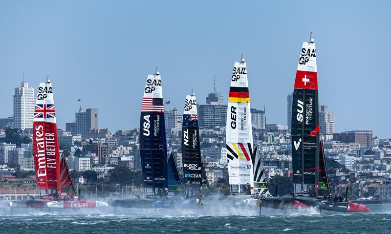 SailGP fleet - Practice session - SailGP Season 4 Grand Final - San Francisco, USA photo copyright Samo Vidic/SailGP taken at San Francisco Yacht Club and featuring the F50 class