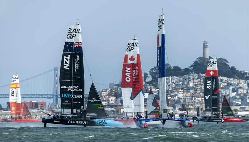 Switzerland leads the SailGP Fleet  - Race Day 1 - SailGP Season 4 Grand Final in San Francisco, USA. July 13, 2024 - photo © Samo Vidic/SailGP