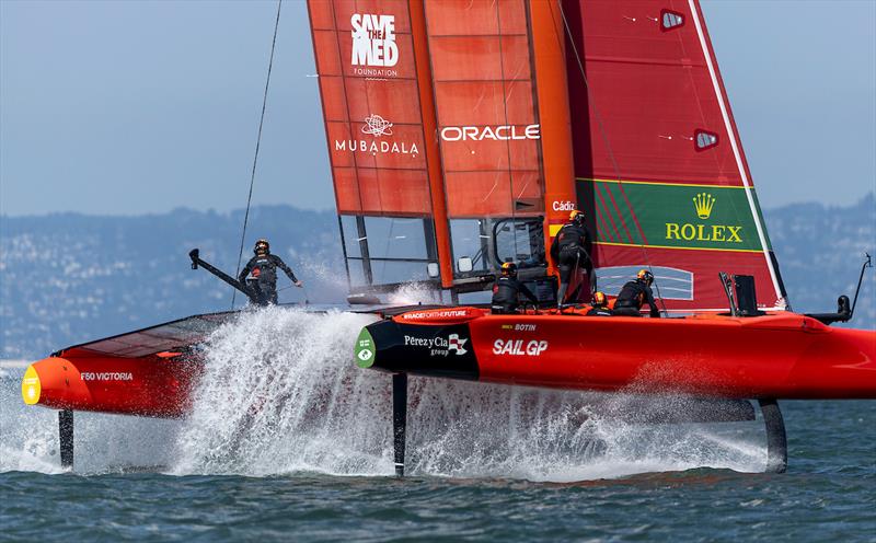 Spain SailGP Team helmed by Diego Botin in action on Race Day 2 of the SailGP Season 4 Grand Final in San Francisco, USA. Sunday 14th July  - photo © Samo Vidic / SailGP