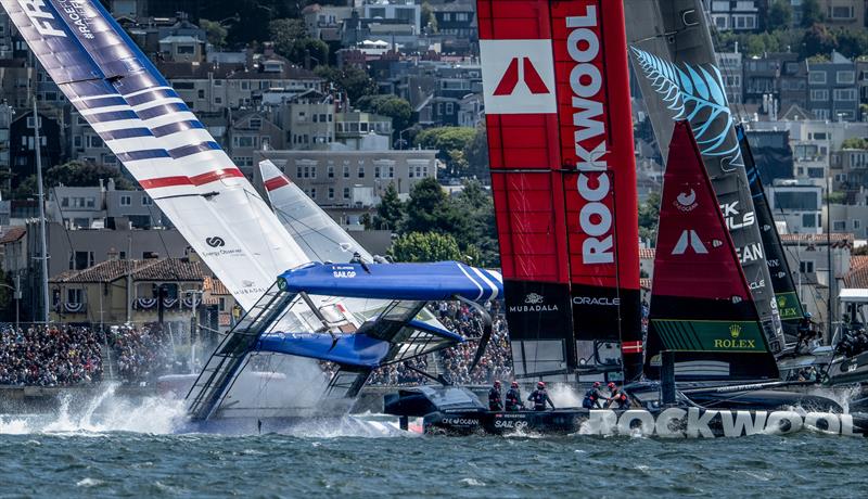 France SailGP collides with Rockwool Denmark - SailGP- Race Day 2- SailGP Season 4 Grand Final in San Francisco, USA. July 14, 2024 - photo © Ricardo Pinto/SailGP