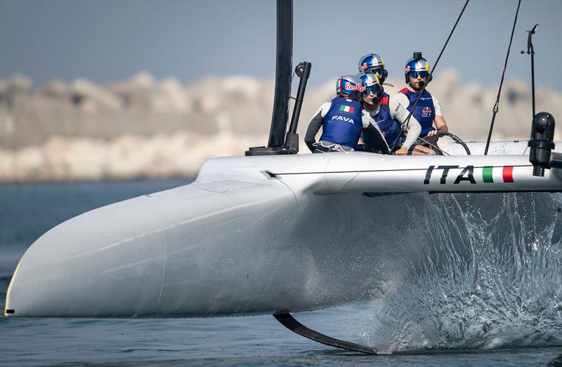 Red Bull Italy SailGP Team helmed by Ruggero Tita in action during a practice session ahead of the Emirates Dubai Sail Grand Prix presented by P&O Marinas in Dubai, UAE - photo © Ricardo Pinto for SailGP