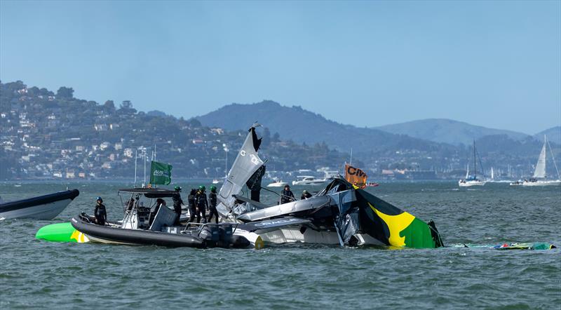 Australia drop their wingsail - pre-start - Race 7 - Race Day 2-  Oracle San Francisco SailGP - March 23, 2025 - San Francisco - photo © Felix Diemer/SailGP