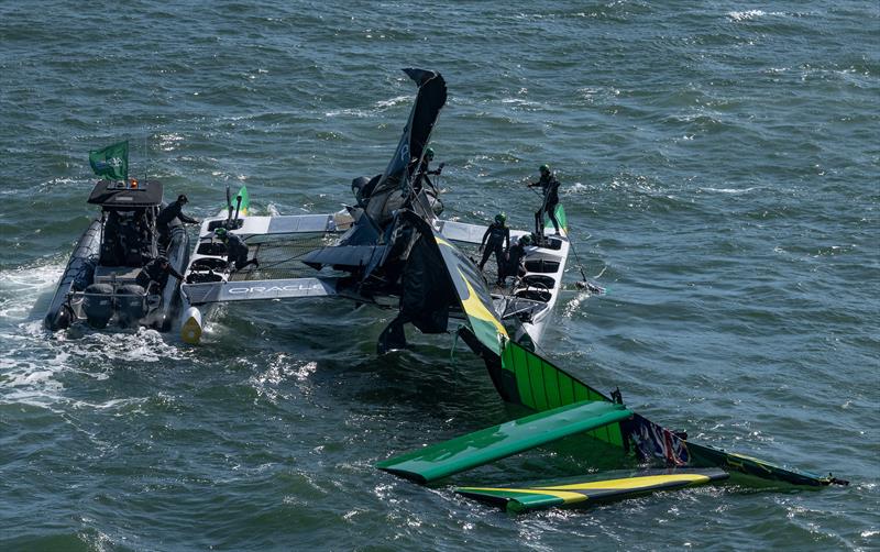 Australia drop their wingsail - pre-start - Race 7 - Race Day 2-  Oracle San Francisco SailGP - March 23, 2025 - San Francisco - photo © Simon Bruty/SailGP