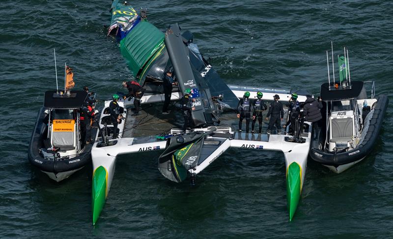 Australia drop their wingsail - pre-start - Race 7 - Race Day 2-  Oracle San Francisco SailGP - March 23, 2025 - San Francisco - photo © Simon Bruty/SailGP