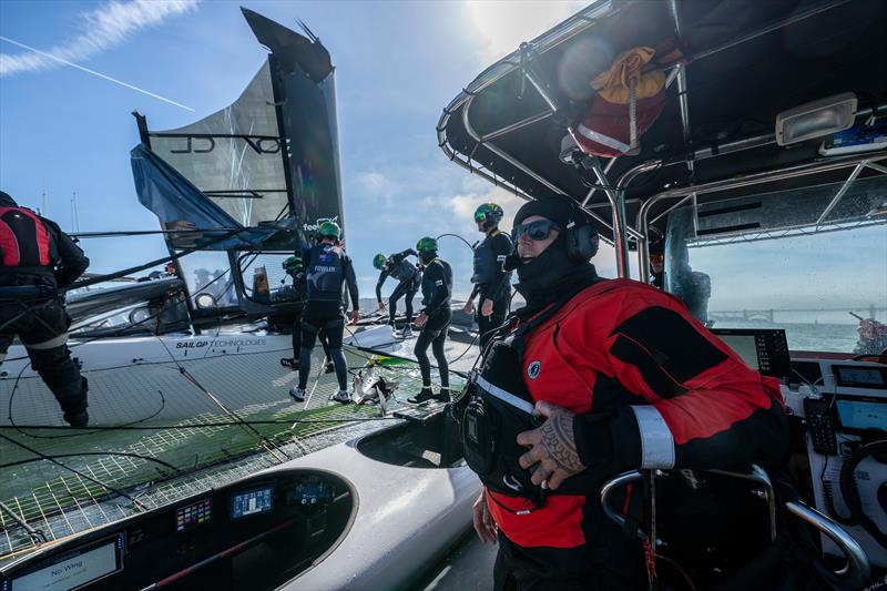 Tom Slingsby prior to the final section of the wingsail falling - Race 7 - Race Day 2-  Oracle San Francisco SailGP - March 23, 2025 - San Francisco - photo © Felix Diemer/SailGP