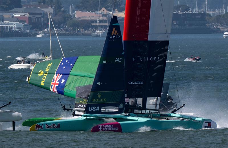 Australia drop their wingsail - pre-start - Race 7 - Race Day 2-  Oracle San Francisco SailGP - March 23, 2025 - San Francisco - photo © Jason Ludlow/SailGP