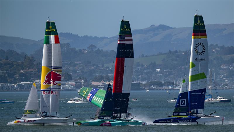 Australia drop their wingsail - pre-start - Race 7 - Race Day 2-  Oracle San Francisco SailGP - March 23, 2025 - San Francisco - photo © Jason Ludlow/SailGP