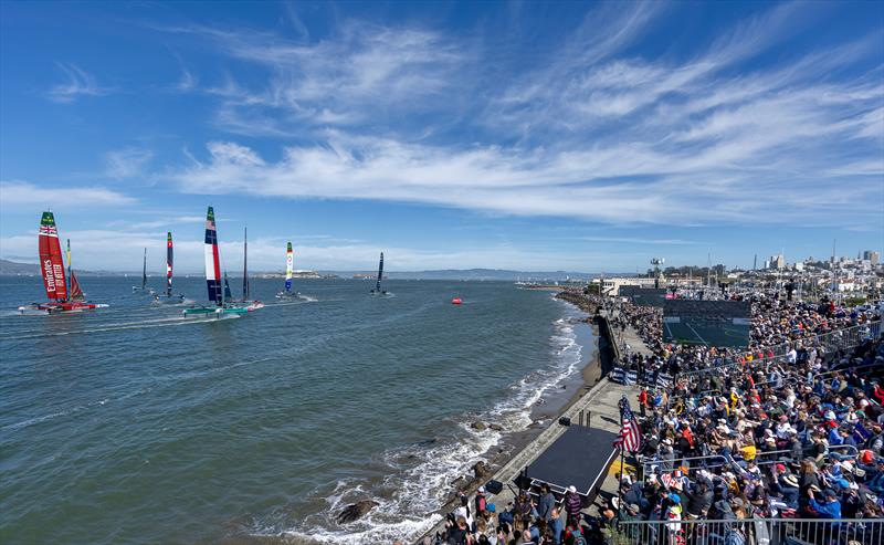 Finish - Race Day 2-  Oracle San Francisco SailGP - March 23, 2025 - San Francisco photo copyright Jed Jacobsohn/SailGP taken at Golden Gate Yacht Club and featuring the F50 class