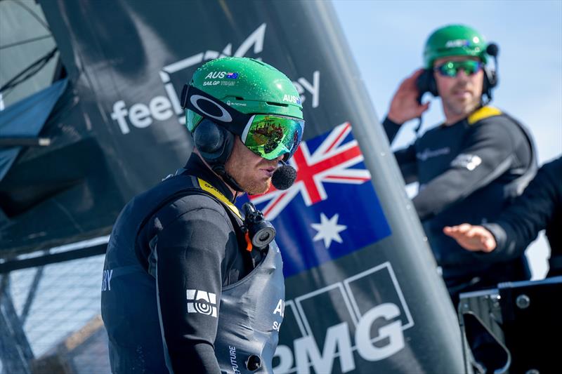 Tom Slingsby, driver of Australia SailGP Team, on board after their main wing collapsed during the start of racing on Race Day 2 of the Oracle San Francisco Sail Grand Prix - photo © Ricardo Pinto for SailGP