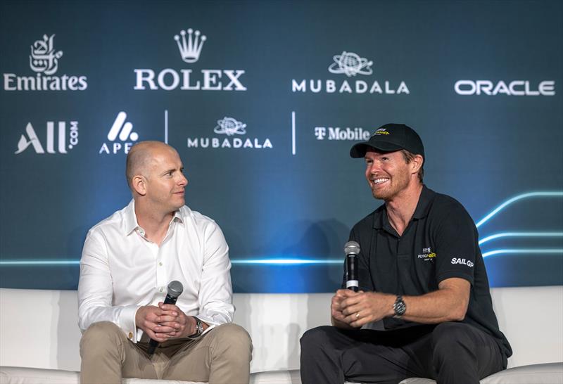Andrew Thompson, Managing Director of SailGP, and Tom Slingsby, driver of Bonds Flying Roos SailGP Team, speaks to the media during the pre-event press conference held at Lavan Chelsea ahead of the Mubadala New York Sail Grand Prix - photo © Samo Vidic for SailGP