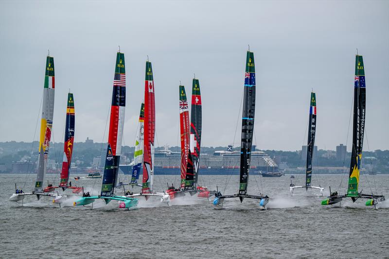 Fleet start - Day 2 of the Mubadala New York Sail Grand Prix  photo copyright Jason Ludlow /SailGP taken at New York Sailing Club and featuring the F50 class
