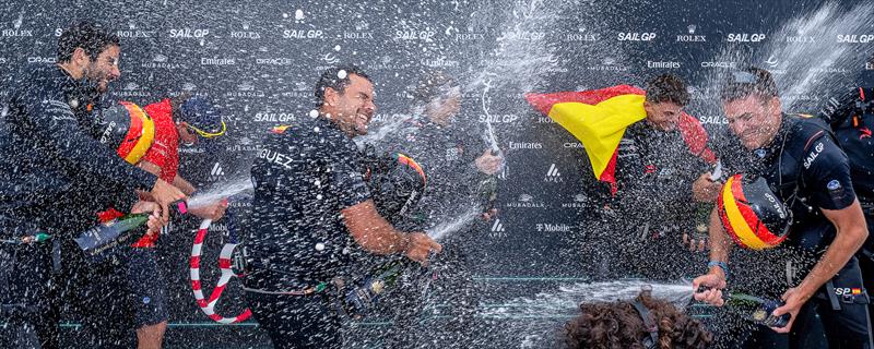 Spanish crew celegrate - Day 2 of the Mubadala New York Sail Grand Prix  photo copyright Andrew Baker/SailGP taken at New York Sailing Club and featuring the F50 class