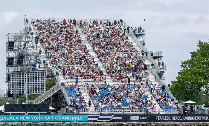 Fans in grandstands are and increasing part of SailGP - Day 2 of the Mubadala New York Sail Grand Prix  photo copyright Samo Vidic/SailGP taken at New York Sailing Club and featuring the F50 class